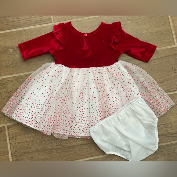 Mia & Mimi Target 3-6m Baby Girl Red Velvet long Sleeve White Skirt Dress - Picture 5 of 16